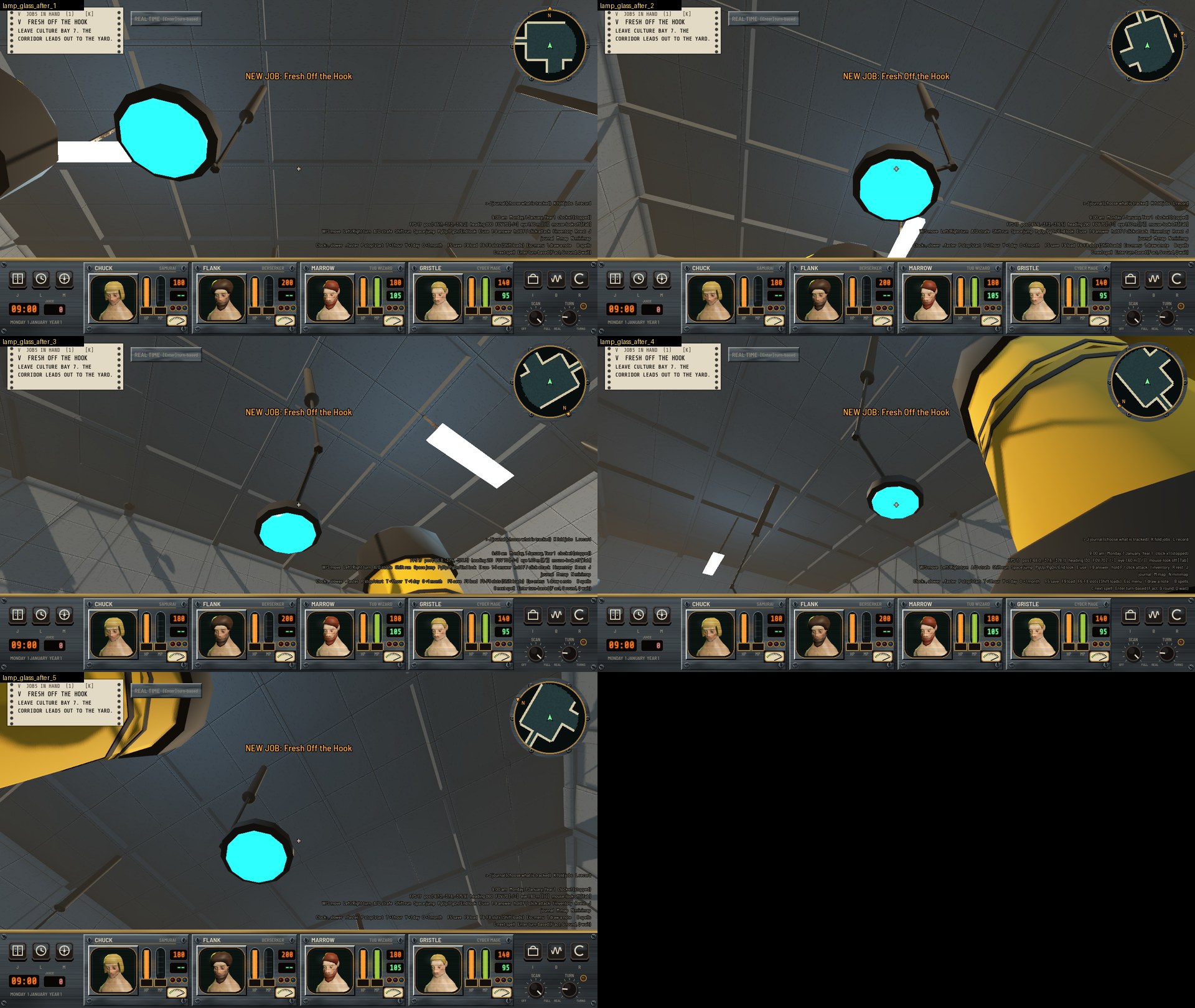 The same five frames with the disc plain cyan.